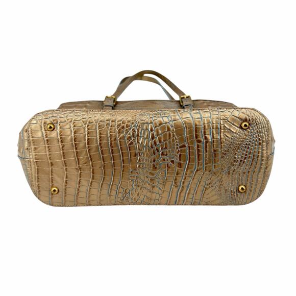 Brahmin Medium Asher Tote Metallic Gold Crocodile Embossed Leather Bag Purse - Picture 3 of 13
